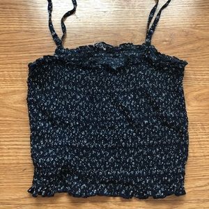 Brandy Melville smocked navy floral crop top